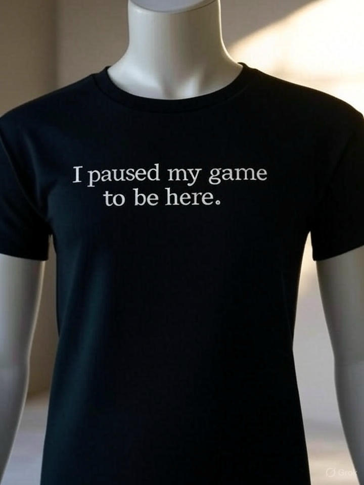 T-shirt with a gaming-related quote.