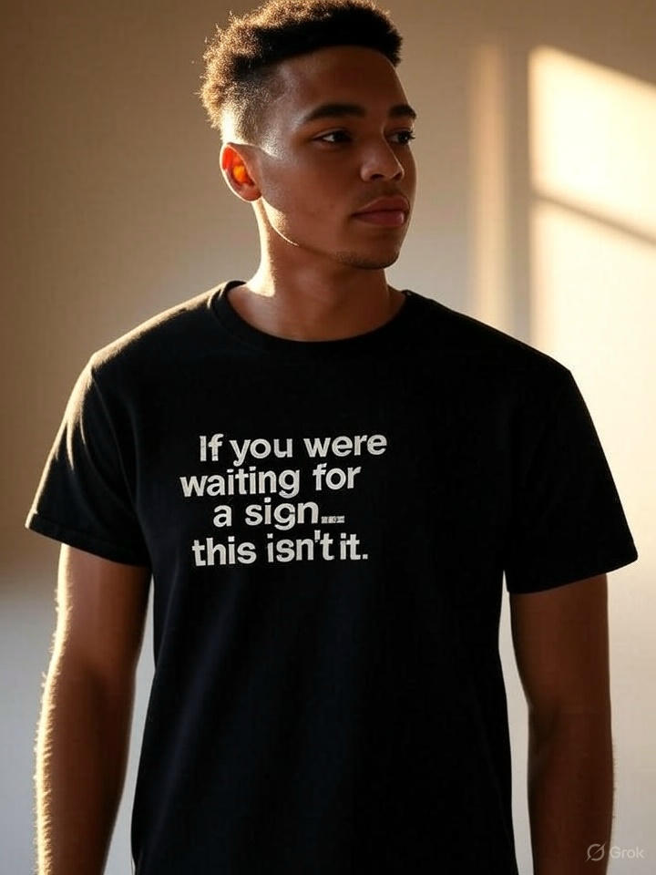 A simple graphic tee with a witty message.