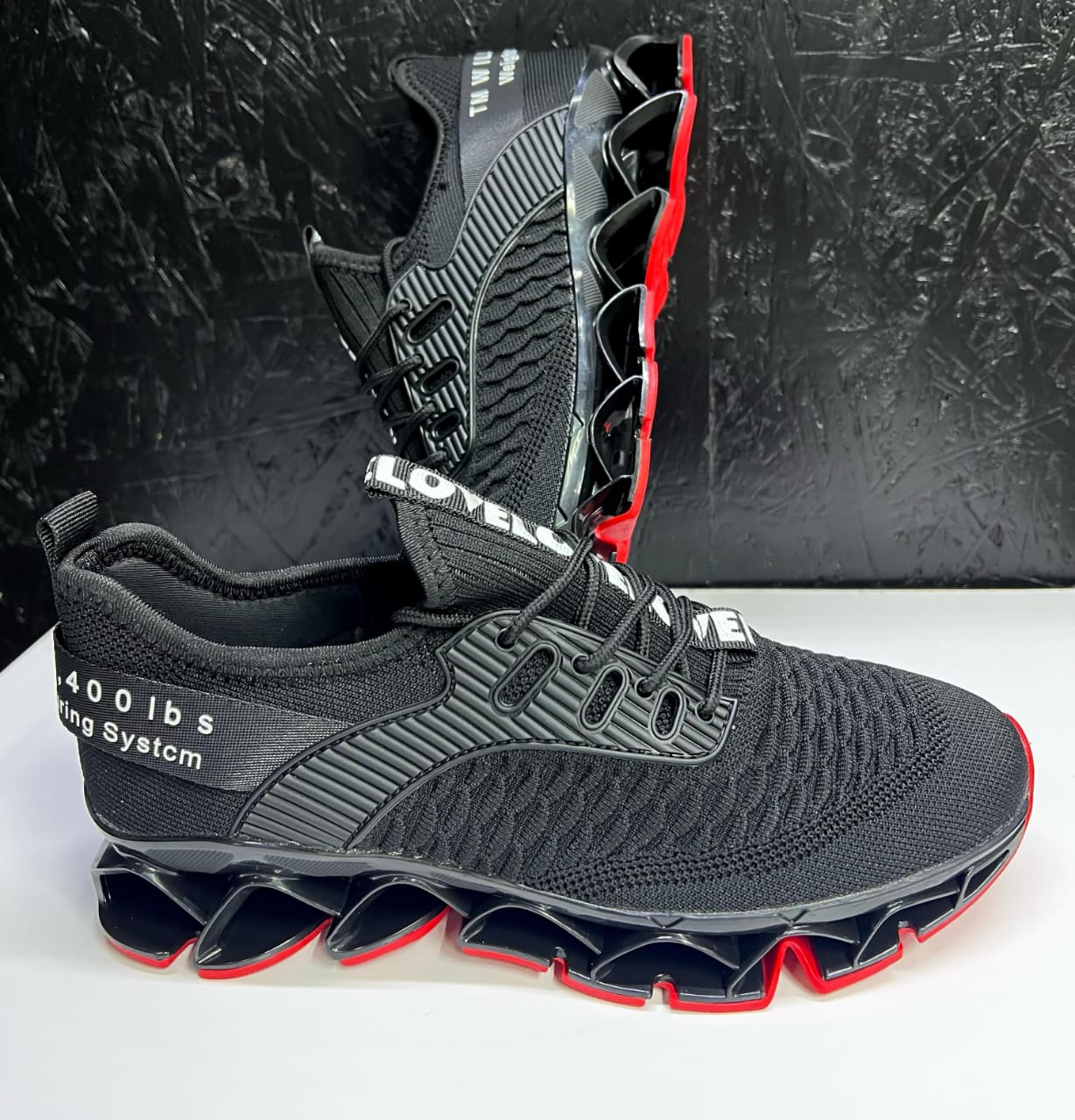 Stylish sneakers with a unique sole design.